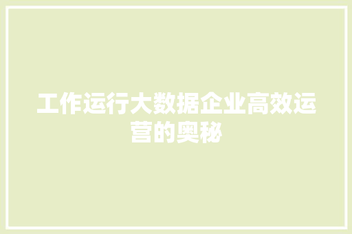 工作运行大数据企业高效运营的奥秘