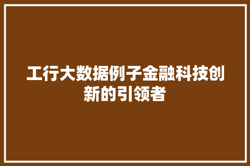 工行大数据例子金融科技创新的引领者