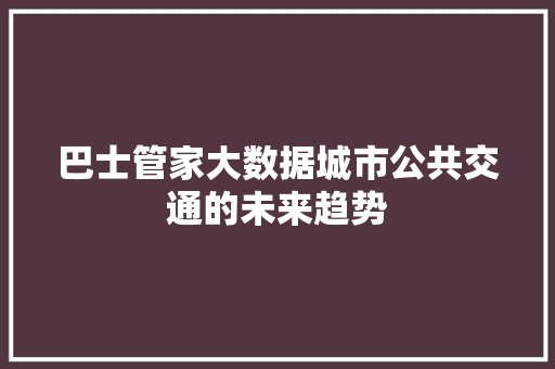 巴士管家大数据城市公共交通的未来趋势  第1张