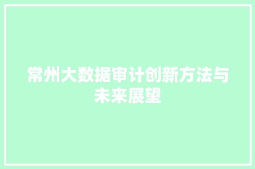 常州大数据审计创新方法与未来展望  第1张