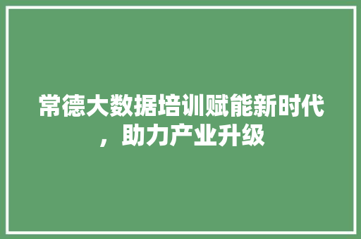 常德大数据培训赋能新时代，助力产业升级