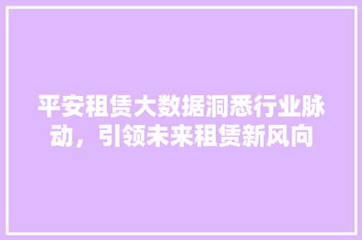 平安租赁大数据洞悉行业脉动，引领未来租赁新风向