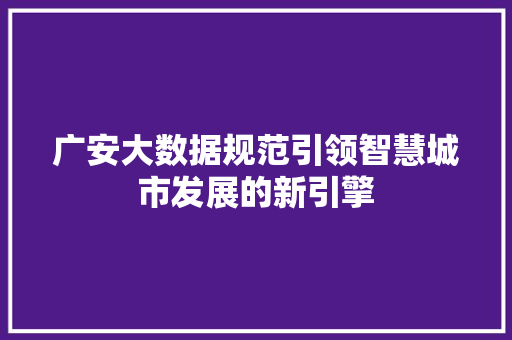 广安大数据规范引领智慧城市发展的新引擎  第1张