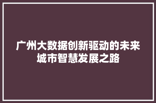 广州大数据创新驱动的未来城市智慧发展之路