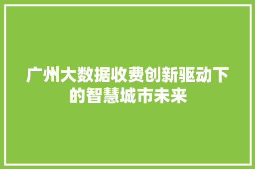 广州大数据收费创新驱动下的智慧城市未来  第1张