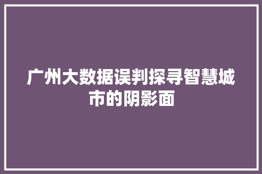 广州大数据误判探寻智慧城市的阴影面  第1张