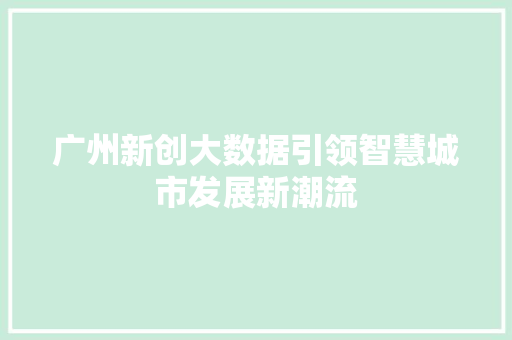 广州新创大数据引领智慧城市发展新潮流  第1张
