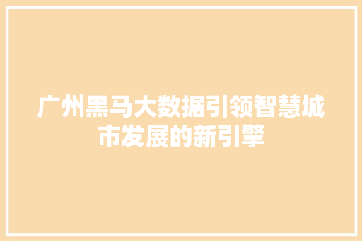 广州黑马大数据引领智慧城市发展的新引擎