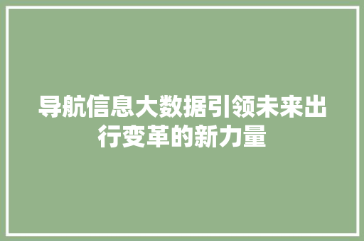 导航信息大数据引领未来出行变革的新力量