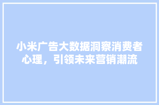 小米广告大数据洞察消费者心理，引领未来营销潮流