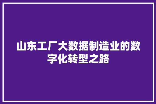 山东工厂大数据制造业的数字化转型之路  第1张