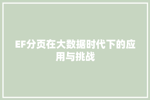 EF分页在大数据时代下的应用与挑战