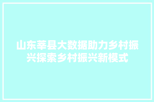 山东莘县大数据助力乡村振兴探索乡村振兴新模式
