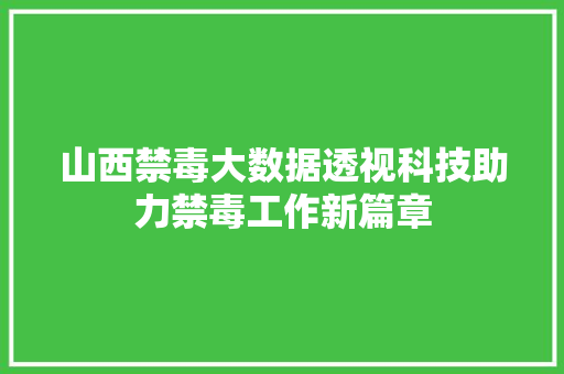 山西禁毒大数据透视科技助力禁毒工作新篇章