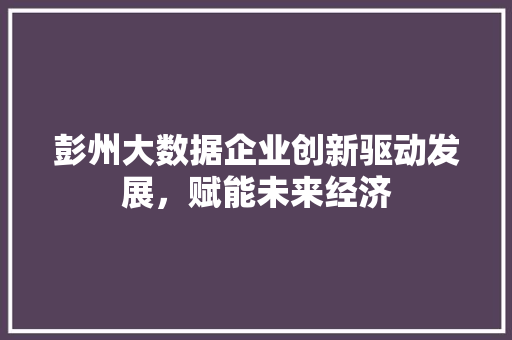 彭州大数据企业创新驱动发展，赋能未来经济