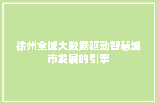 徐州全域大数据驱动智慧城市发展的引擎
