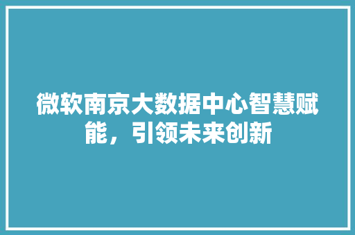微软南京大数据中心智慧赋能，引领未来创新