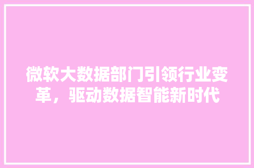 微软大数据部门引领行业变革，驱动数据智能新时代