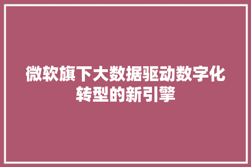 微软旗下大数据驱动数字化转型的新引擎