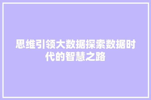 思维引领大数据探索数据时代的智慧之路  第1张