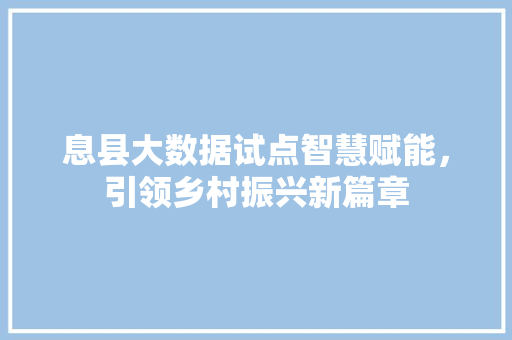 息县大数据试点智慧赋能，引领乡村振兴新篇章  第1张