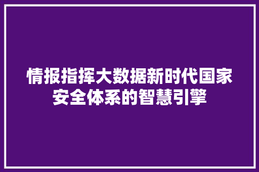 情报指挥大数据新时代国家安全体系的智慧引擎