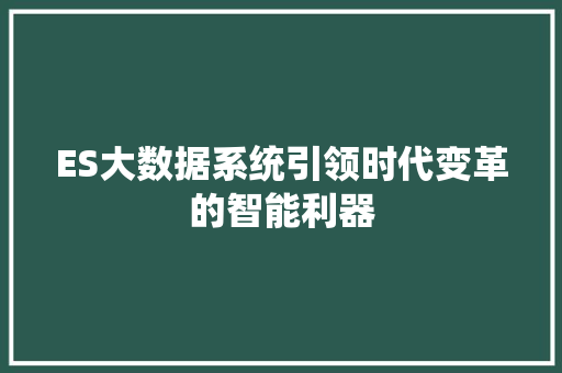 ES大数据系统引领时代变革的智能利器