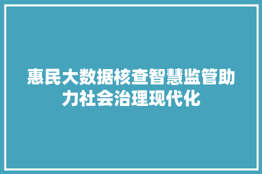 惠民大数据核查智慧监管助力社会治理现代化
