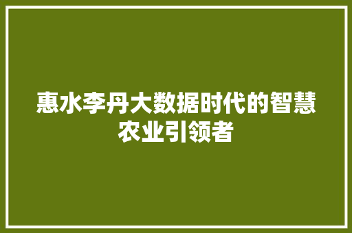 惠水李丹大数据时代的智慧农业引领者  第1张