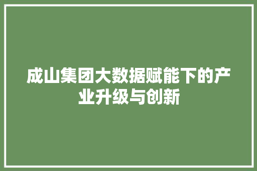 成山集团大数据赋能下的产业升级与创新  第1张