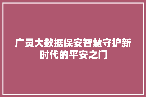 广灵大数据保安智慧守护新时代的平安之门