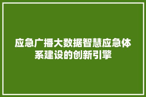 应急广播大数据智慧应急体系建设的创新引擎