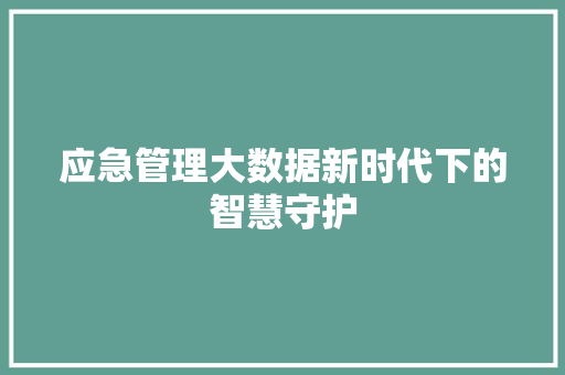 应急管理大数据新时代下的智慧守护