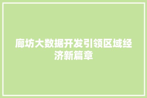 廊坊大数据开发引领区域经济新篇章