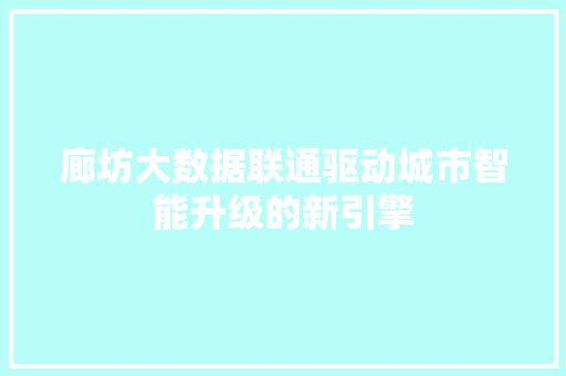 廊坊大数据联通驱动城市智能升级的新引擎