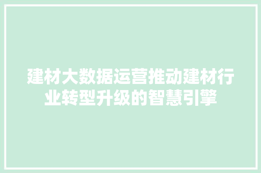 建材大数据运营推动建材行业转型升级的智慧引擎  第1张