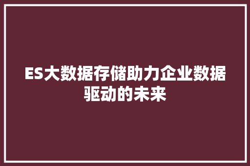 ES大数据存储助力企业数据驱动的未来