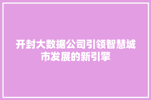 开封大数据公司引领智慧城市发展的新引擎