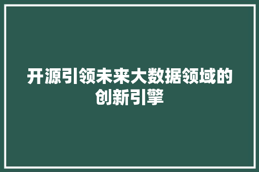 开源引领未来大数据领域的创新引擎
