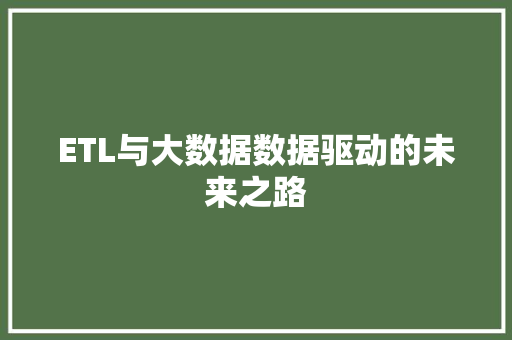 ETL与大数据数据驱动的未来之路