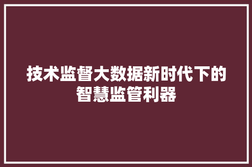 技术监督大数据新时代下的智慧监管利器  第1张