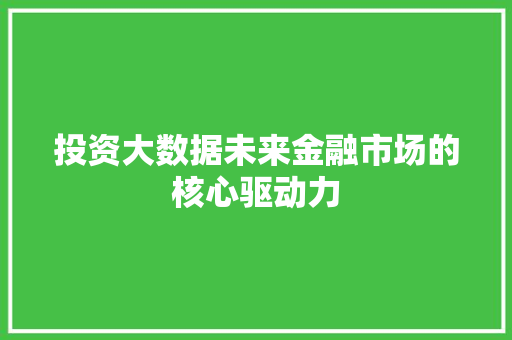 投资大数据未来金融市场的核心驱动力  第1张