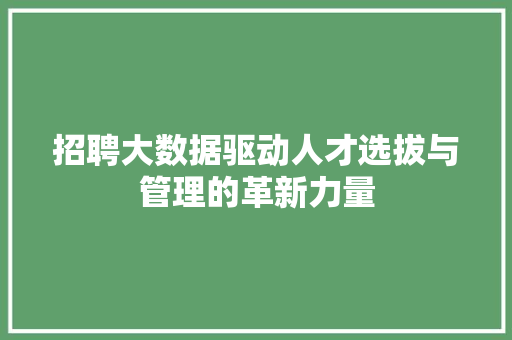 招聘大数据驱动人才选拔与管理的革新力量  第1张