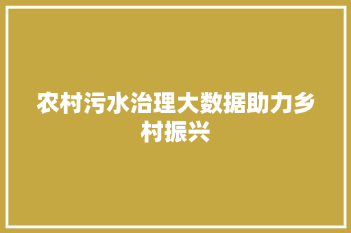 农村污水治理大数据助力乡村振兴