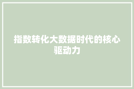 指数转化大数据时代的核心驱动力