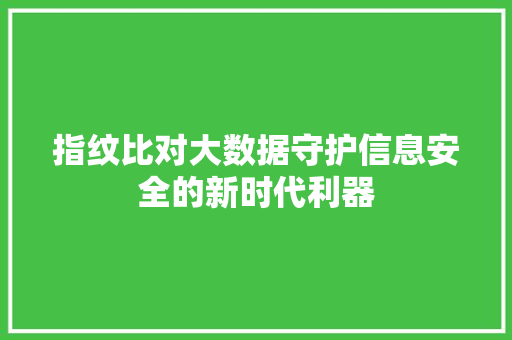 指纹比对大数据守护信息安全的新时代利器  第1张