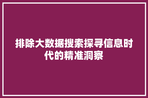 排除大数据搜索探寻信息时代的精准洞察
