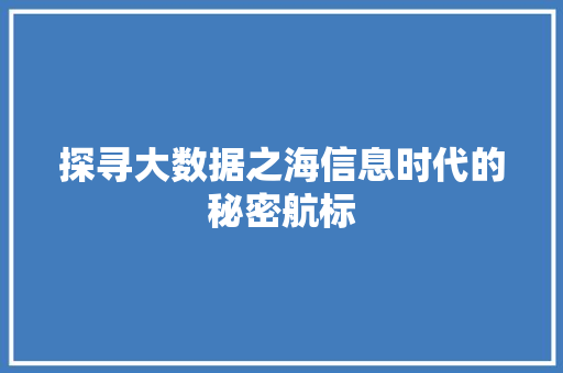 探寻大数据之海信息时代的秘密航标