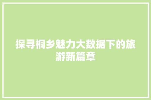 探寻桐乡魅力大数据下的旅游新篇章