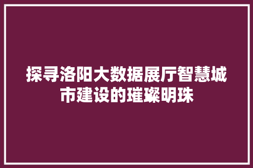 探寻洛阳大数据展厅智慧城市建设的璀璨明珠  第1张
